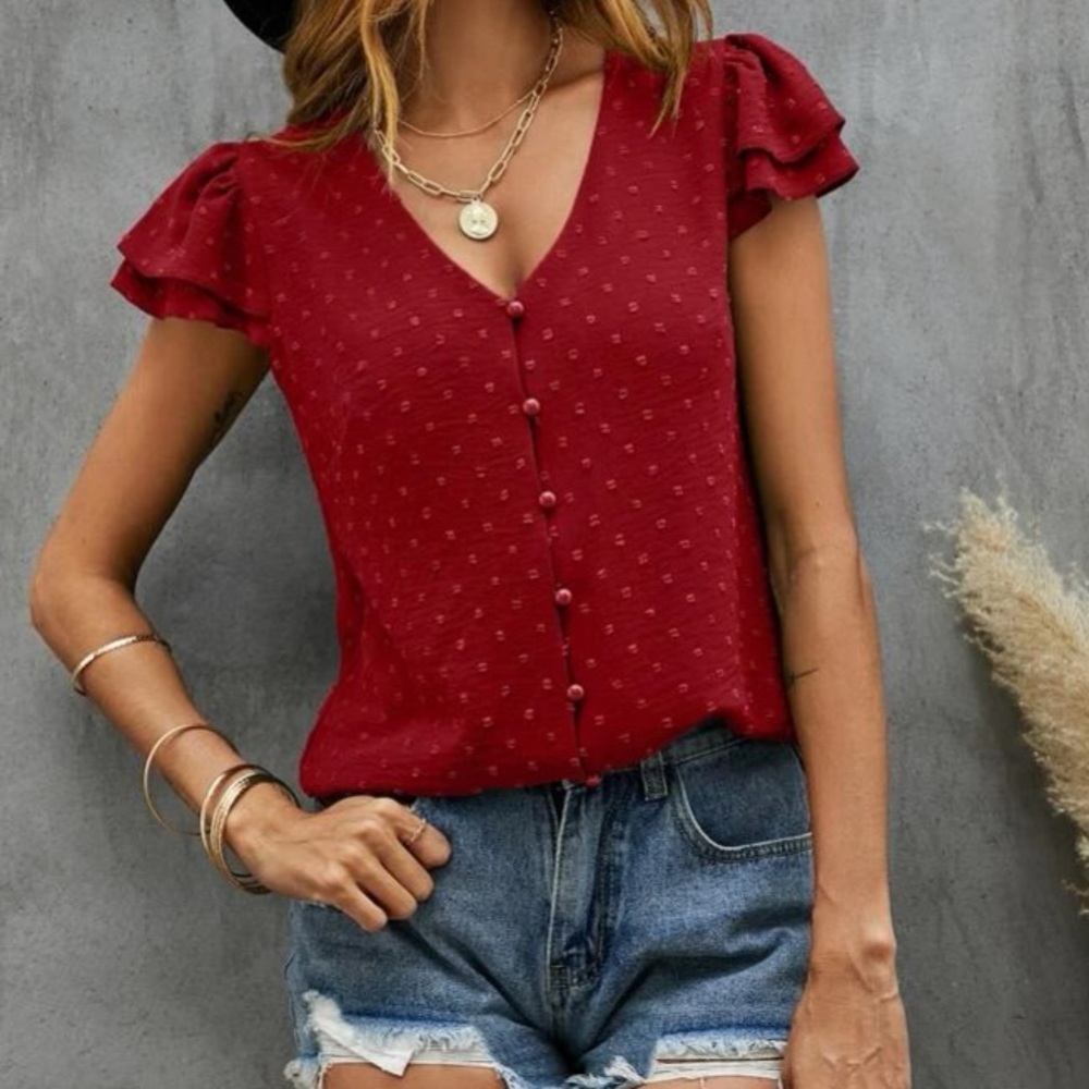 Boho  Swiss Dot Butterfly Sleeve Top - Picture 6 of 15